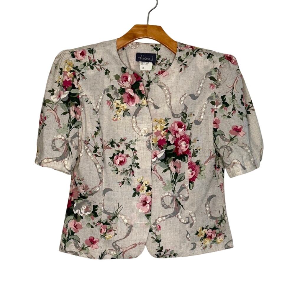 VINTAGE NWT Alison J. Floral Prairie Cottage Core blouse size 8 Made in the USA